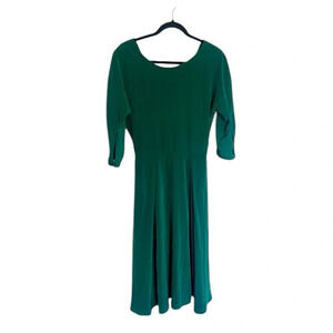 NWOT Rachel Antonoff Emerald Green Satin Deep V-Cut Back Slit Sleeve Dress 4